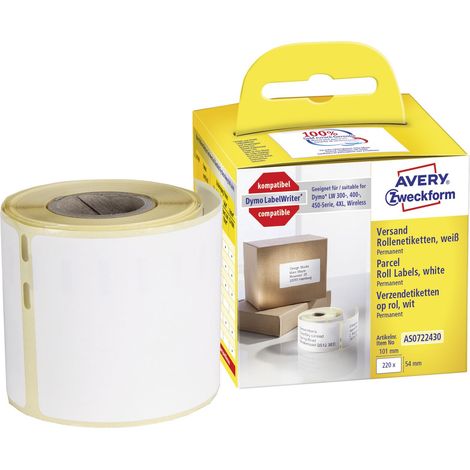 Avery AVERY Zweckform Rollenetiketten, 101 x 54 mm, wei Versand-Etiketten fr DYMO LW330T/LW400 Serie/ - 1 Stck (AS0722430) (AS0722430) (1/5)