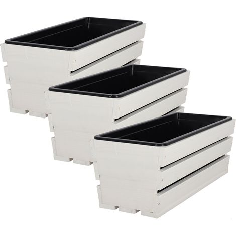 Maceta de caja con inserto, de madera blanca, 40 cm, juego de 3 piezas. (1/5)