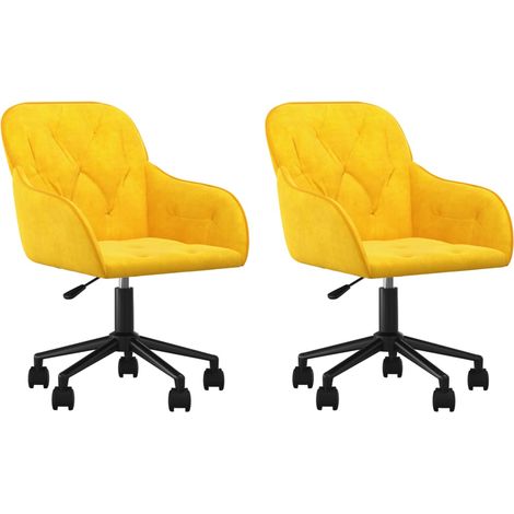 Lot de 2 chaises de salle à manger bureau sur roulettes siège pivotant hauteur réglable en velours jaune DEC025266