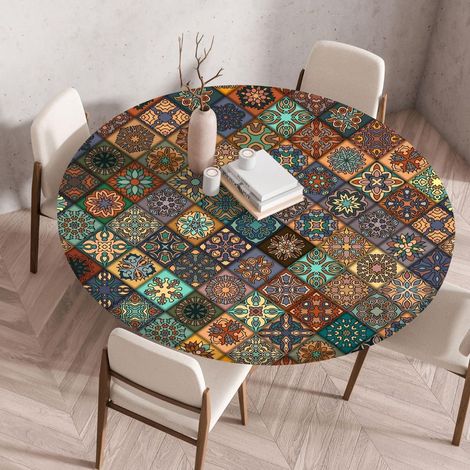Nappe ronde Boho avec élastique, résistante aux intempéries, lavable, 90 cm