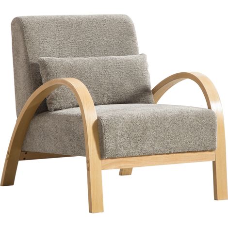 Fauteuil lounge en tissu chenille gris avec structure en bois massif pour salon et chambre (1/5)