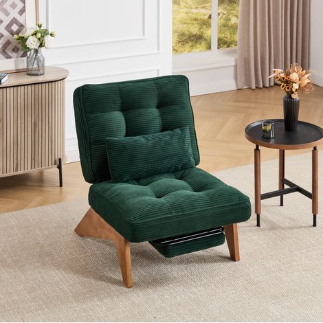 Loungesessel 127x73x90 cm smaragdgrün aus Cord mit verstellbarer Rückenlehne und Lendenkissen (1/5)