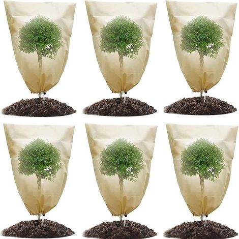 Lot de 6 Housse d'hivernage pour Plantes en Pot, Housse de Protection pour Plantes Plantes de Protection Contre le Gel Hiver avec Cordon 60 x 80 cm (1/5)