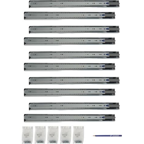 Schubladenschienen 550mm softclose Kugelführung - Vollauszug mit integrierter Dämpfung, 32-Systemlochung - 5 Paar (1/5)