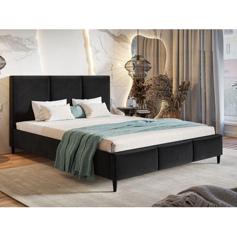Lit capitonné avec tête de lit 160x200 velours noir Trio (1/5)