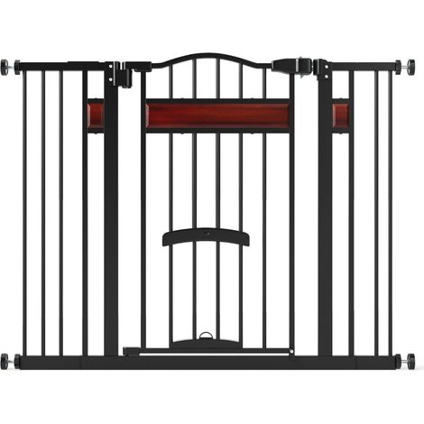 Barrière pour animaux chien extensible 74-104 cm avec petite porte 76 cm sécurité renforcée style moderne en métal noir