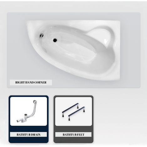 Asymmetrische Badewanne - 150 x 100 cm - Rechts - mit Verkleidung - mit Füßen - Ablaufgarnitur Chrom - NATALIA (1/5)