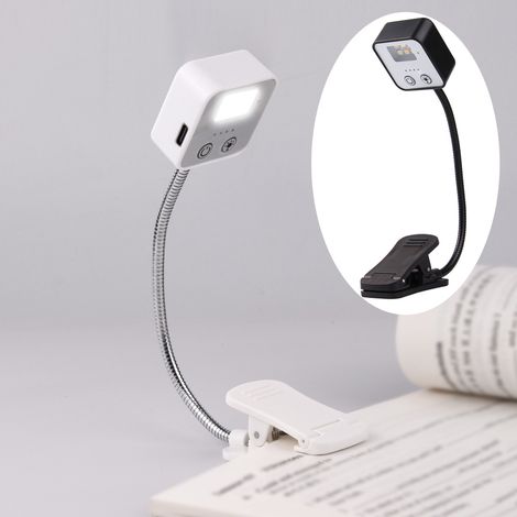 Lot de 2 mini lampes de lecture blanc portables noir, lampes de lecture LED lumière tricolore, portables, à pince + pour bureau (1/5)