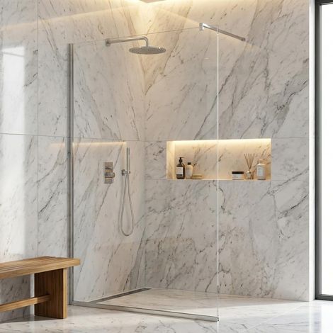 Parete doccia walk-in 120 cm vetro a specchio da 8mm reversibile con profili finitura cromo