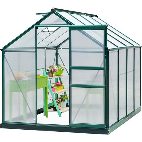 Gewächshaus, Treibhaus, mit Dachfenster, Schiebetür, transparent, Polycarbonat+Aluminium, 190 x 252 x 201cm