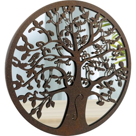 Signes Grimalt Horn Tree Life Mirror Appliques Metal  Appliquer un métal brun rond - 30x30x2cm
