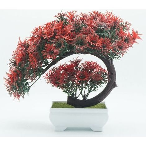 Fleur artificielle en pot, plante en pot simulée, décoration pour la maison ou le bureau (rouge) (1/5)