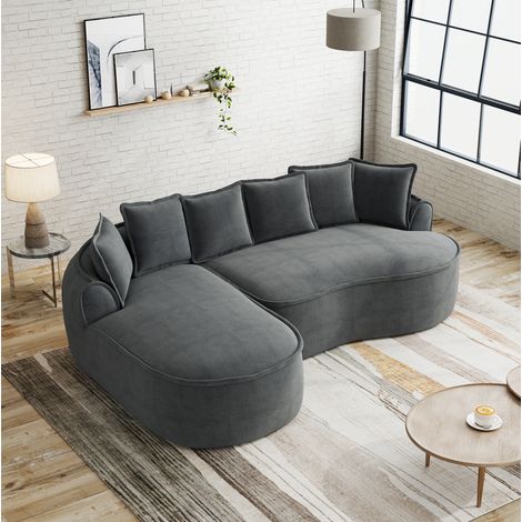 Modulares Sofa 3-Sitzer mit Kissen, tiefer Sitzfläche, ohne Montage, in Chenille grau (1/5)