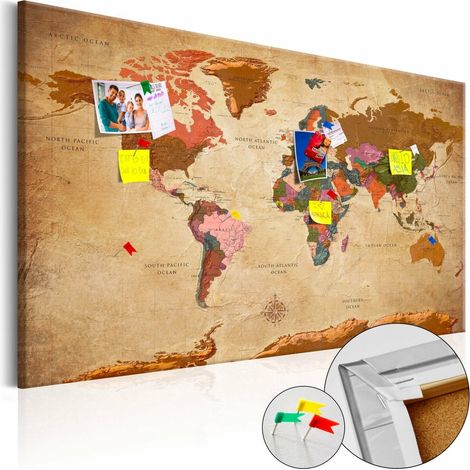 Tableau en liège carte du monde : élégance brune - 120 x 80 cm (1/5)