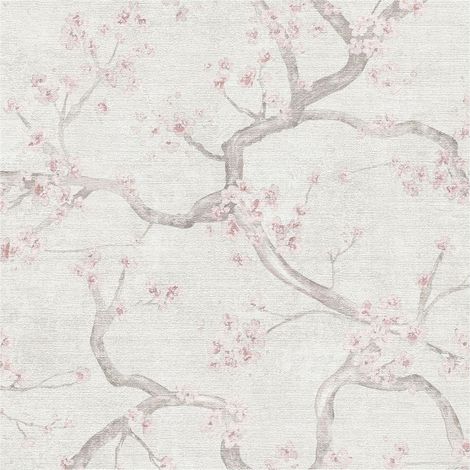 Papel pintado floral Profhome 781995 papel pintado vinílico estampado en caliente tejido non tejido texturado con ornamentos florales mate crema rosa gris beige blanco crema 5,33 m2 (1/5)