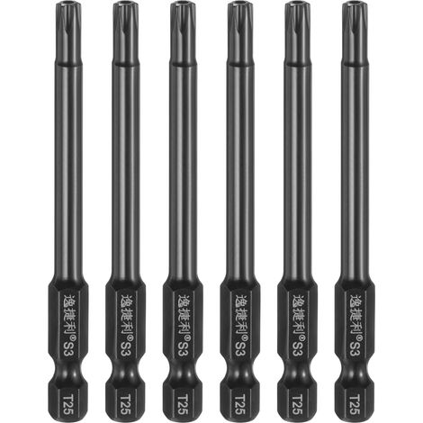 6pcs Embout Tournevis T25 Torx 1/4" Hexagonal Noir (1/5)