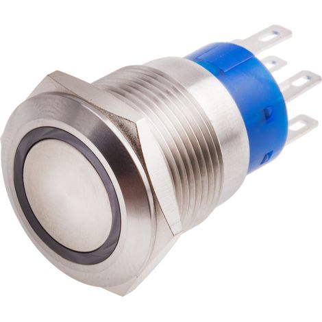 Bouton-poussoir, Momentané lumineux, LED Blanc, 5 A, Argent, Montage panneau 24V ( Prix pour 1 ) (1/2)
