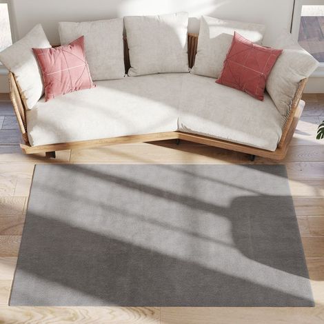 Tapis salon 160 x 120 cm tapis à poils longs, lavable en machine, antidérapant, en fausse fourrure, gris clair (1/5)