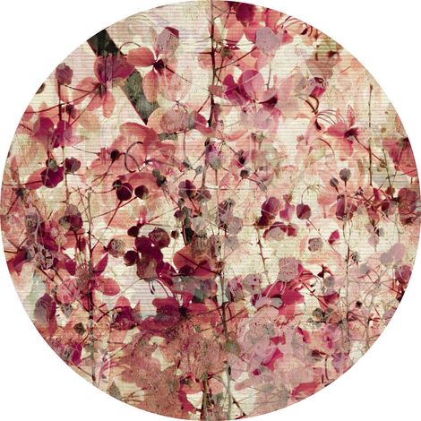 Papier peint panoramique floral vintage beige & rose | Tapisserie panoramique cuisine motif fleur rose | Papier peint panoramique rond pour couloir - 140 x 140 cm (3 pièces) (1/2)