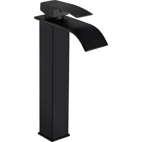 Robinet de salle de bain, noir, cascade, pour lavabo à poser, hauteur d'écoulement : 200 mm, mitigeur monocommande (1/5)