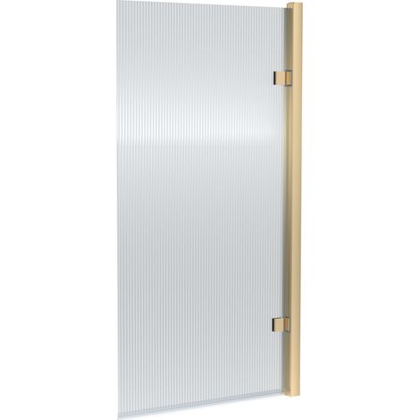 Nuie Brushed Brass Square Hinged Fluted Bath Screen 1520mm H x 830mm W - 8mm Glass