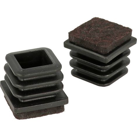 Puntali interni alettati quadri neri con feltro 25 x 25 mm. 4 pz.
