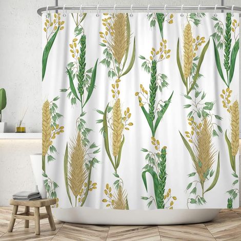 180x200cm Rideau de Douche Aquarelle Oreille de Blé Plante Culture Salle de Bain Vert Or Feuille Baignoire Étanche (1/5)