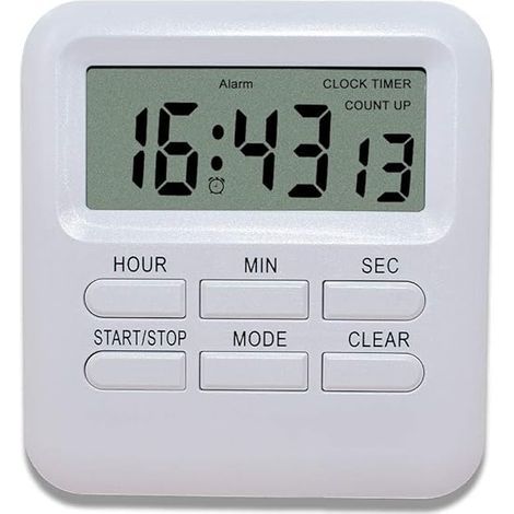 Minuterie Numérique avec Fonction d'Horloge/Réveil, Minuterie de Cuisine Digitale Dos Magnétique, Kitchen Timer Chronomètre Compte à Rebours Gestion du Temps pour Cuisine Étude(Blanc) (1/5)