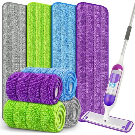 Compatibile con le testine per mocio Swiffer PowerMop - Confezione da 4 - Testine per mocio in fibra trapezoidale autoadesive - 4 colori (uno per ogni colore) - 42 x 14 cm (1/4)