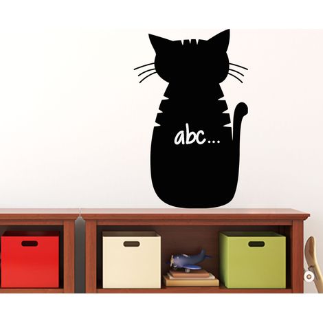 Sticker ardoise tableau noir - stickers muraux adhésif effaçable - CARICATURE CHAT - 55x35cm (1/3)