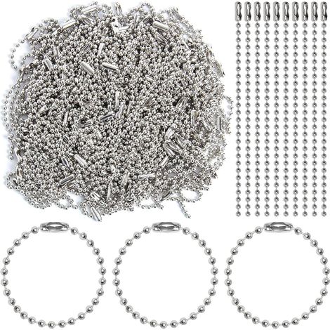 Chaîne à billes en acier inoxydable argenté de 2,4 mm avec 200 connecteurs, fermeture éclair, bracelet, porte-clés, article d'artisanat.