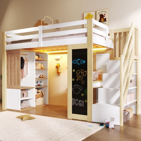 Letto a soppalco per bambini 90x200 cm in MDF e legno con scrivania e contenitori - CHICFURN (1/5)