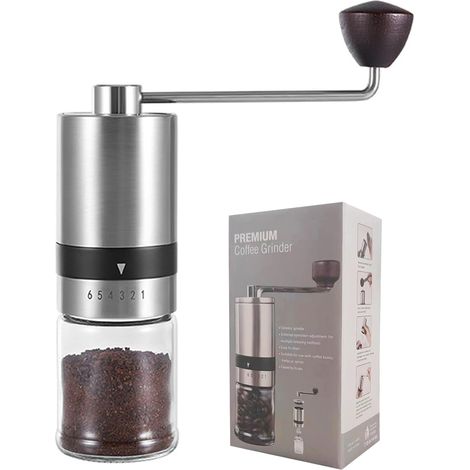 Moulin à café manuel à manivelle, broyeur conique réglable à 6 niveaux, moulin portable et rapide pour un usage domestique, moulin manuel (1/5)