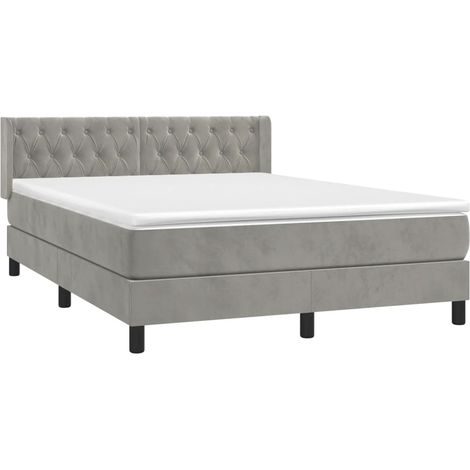 Box Spring Bed with Mattress Light Grey 140x200 cm Velvet vidaXL