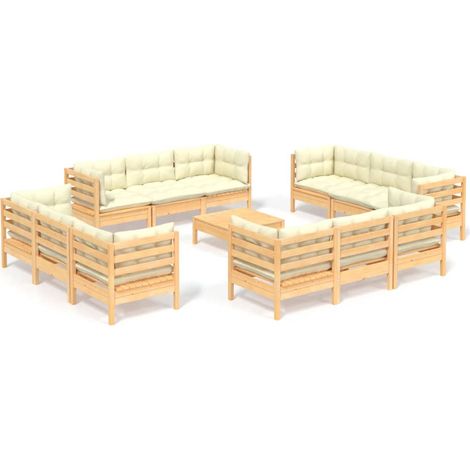 Set Salotto da Giardino 13pz con Cuscini Crema in Legno di Pino vidaXL (1/5)