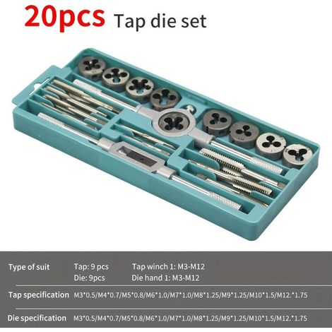 Jeu de 20 Pièces Outils de Filetage Métriques pour Précision Professionnelle (1/4)