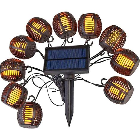 Lampes de lanterne à flamme suspendus Lumières de fée à LED solaire lumières à cordes extérieures deco eclairage noir (1/5)