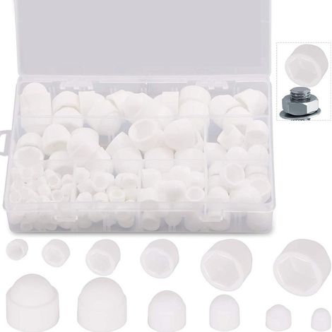 145 pièces de capuchons de protection pour écrous hexagonaux noirs, capuchons de protection pour vis M4-M12, capuchons anti-poussière (145 pièces/blanc) (1/5)