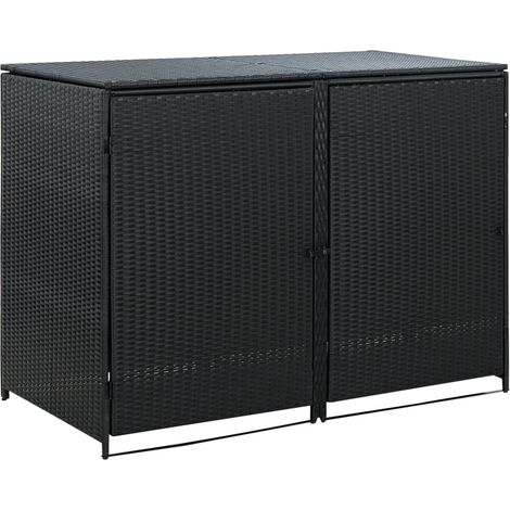 Vidaxl – Cache-poubelle double en résine tressée noir 148x80x111 cm – Deux portes avec verrouillage – Résistant aux intempéries – Pour jardin
