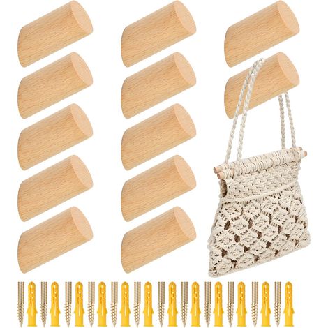 12 Pièces Patere Bois De Hêtre, 6 cm Cylindre Crochet De Porte Manteau Mural Bois, Patere Murale Bois Naturel, Pour Chapeaux, Sacs à Dos, Echarpes, Vêtements (12pièces 6cm) (1/5)