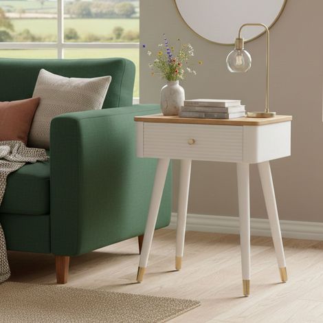 Dmora - Wohnzimmertisch Bibbiano, Niedriger Wohnzimmertisch, Kaffeeregal, Couchtisch für Sofa, 45x32 h62 cm, Weiß und Braun (1/5)