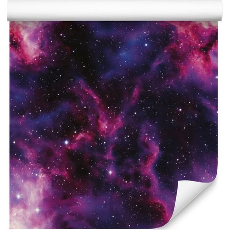 Papel pintado de acuarela con galaxia en tonos índigo y ciruela, fondo morado, 50x1000 cm. (1/5)