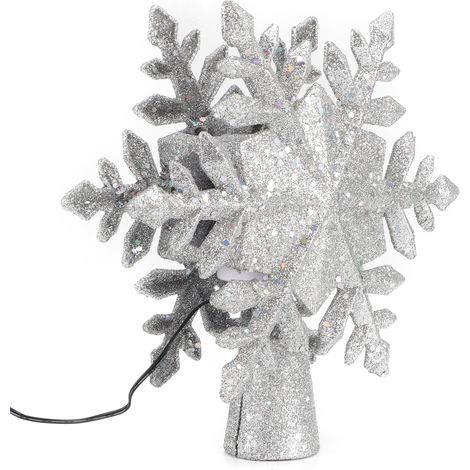 Projecteur lumineux LED rotatif en forme de flocon de neige pour sapin de Noël, argenté, prise US 120 V (1/5)