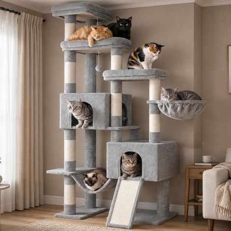 Arbre à Chat 183cm pour Grands Chats avec 3 Plateformes GCT802W (1/5)