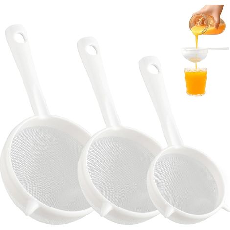 3 Pièces Passoires, Passoires à Farine Plastique, Tamis Cuisine, Passoire Multifonctionnelle de Cuisine, Avec Poignée et Trou d’Accroche, pour Filtrer le Jus, le Café, le Miel (1/5)
