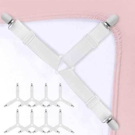 8 Adjustable elastic triangle bed sheet straps - Black and White
