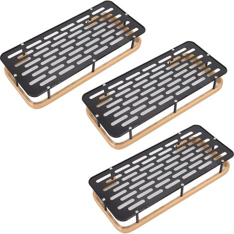 Étagère de douche rectangulaire à 3 niveaux en aluminium, sans perçage, avec panier de rangement pour salle de bain, noir et or. (1/5)