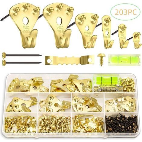 Picture frame hooks, 203 pieces of metal hooks with nails for hanging (1/5)