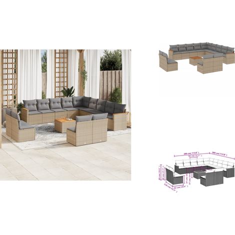 vidaXL Salon de jardin avec coussins 14 pcs beige résine tressée (1/3)
