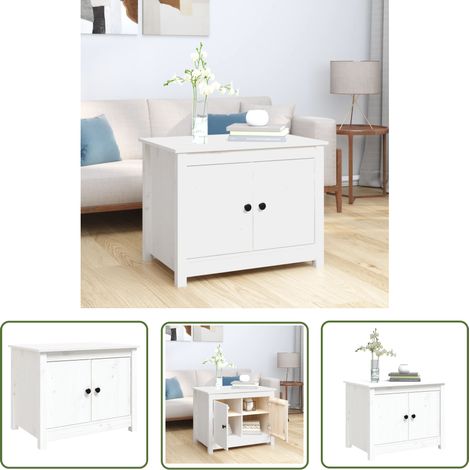 The Living Store Table basse Blanc 71x49x55 cm Bois massif de pin - Table Basse - Meuble De Salon - Table D'appoint - Table Latérale - Bois Massif (1/5)